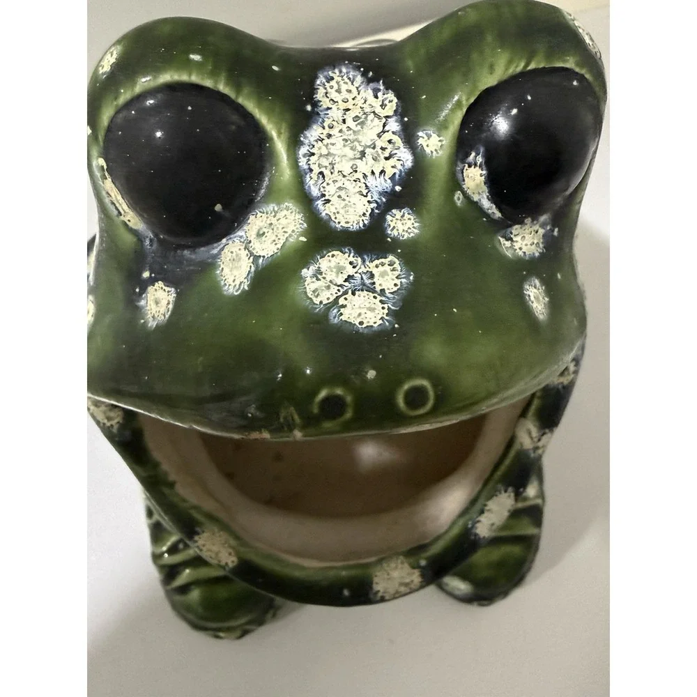 Vintage 1970s Handmade Ceramic Green Speckled Frog Kitchen Sponge Holder